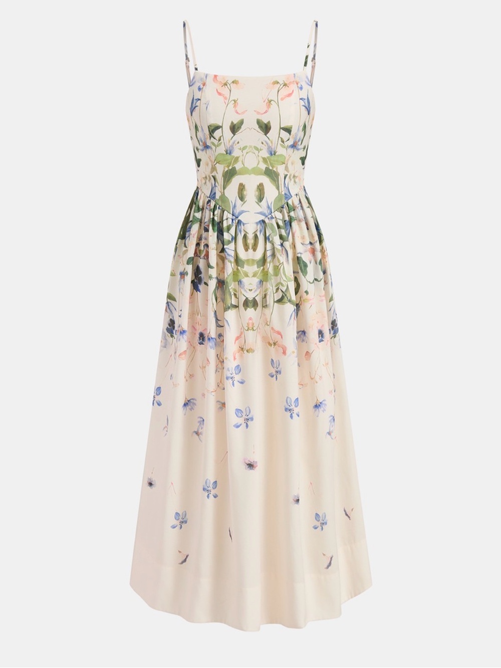 Commense Cream Maxi Dress with Green and Blue Floral Print